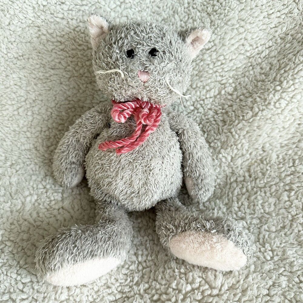 Vintage Boswell Grey Kitty Cat Pink Ribbon 12” Beanbag Plush